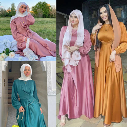 Muslim Hui Pure Color Robe And Ankle Dress