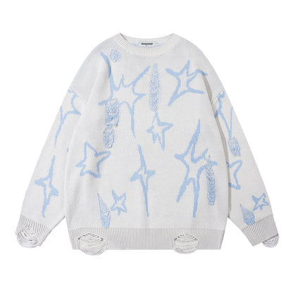 Jacquard Five-pointed Star Ripped Sweater