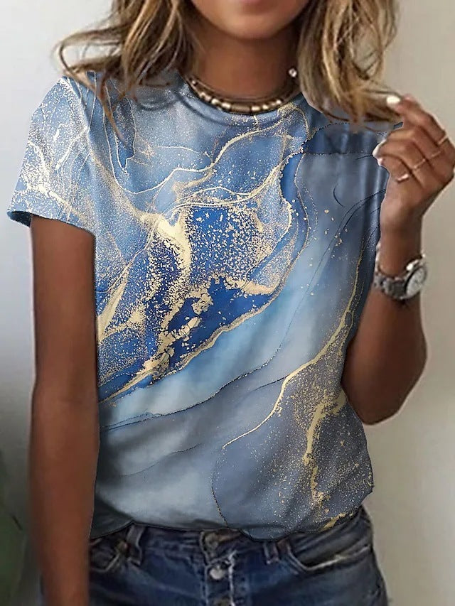 Gradient Print Shirts For Women Loose Casual Short Sleeve Top