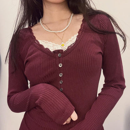 American Lace Stitching Breasted Slim-fit Long Sleeve