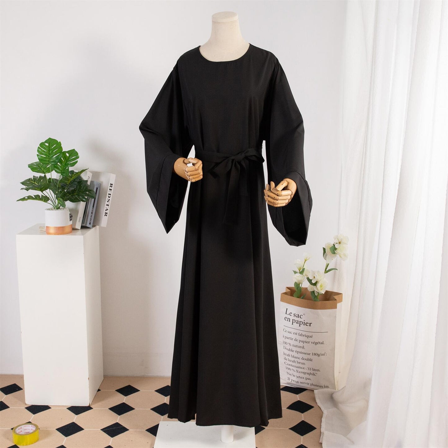 Dress Female Straight Sleeves Solid Color Islamic Clothing Casual Robe