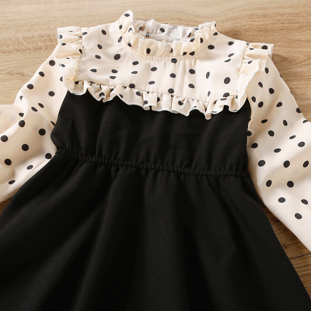 Autumn New Polka Dot Lace Collar Stitching Long Sleeve Dress