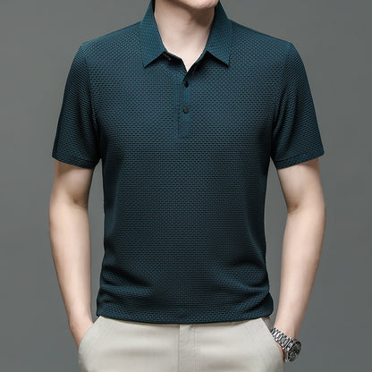 Middle-aged Seamless Lapel Seersucker Fashion Short Sleeve T-shirt Polo Shirt