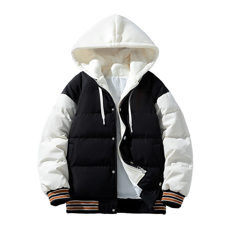 Thickened Down Cotton Jacket With Hood And Two Fake Pieces