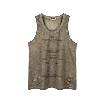 American Retro Distressed Sleeveless T-shirt Men's Outer Vest