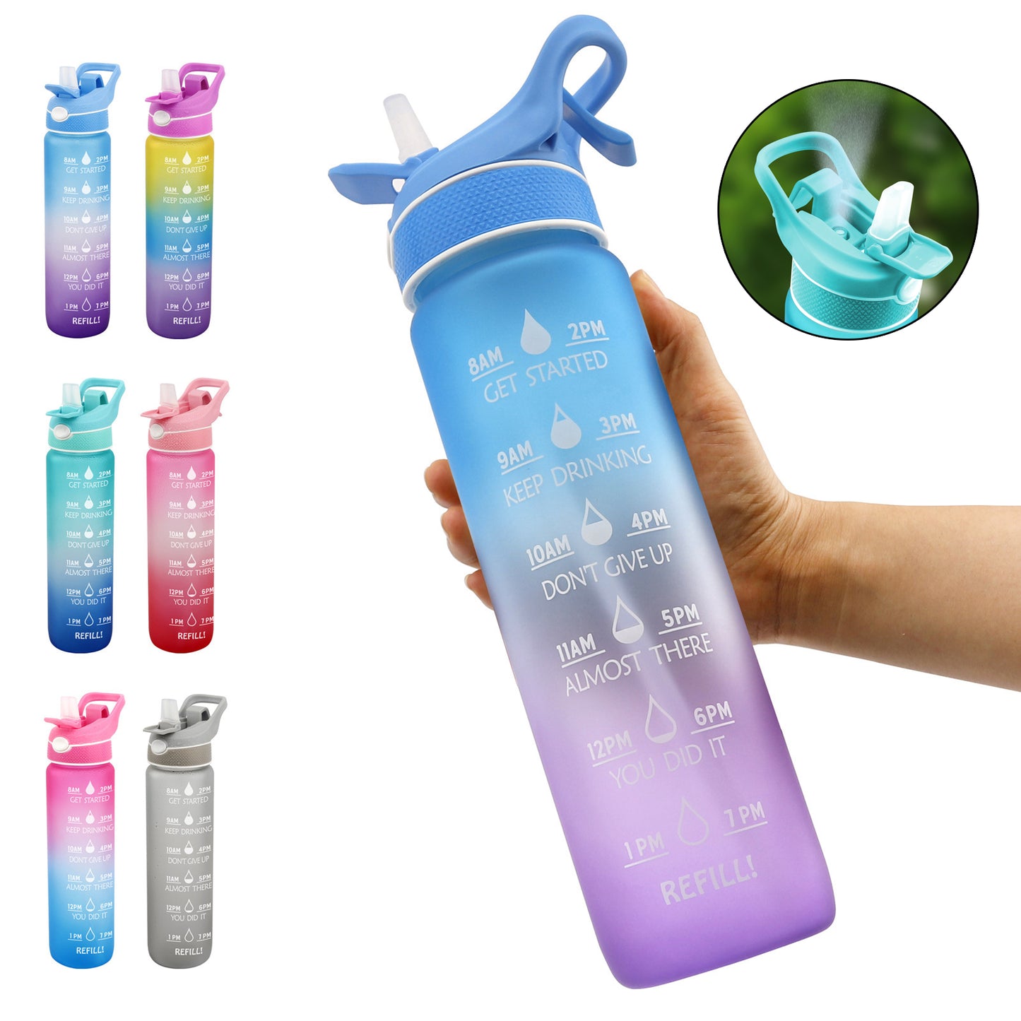 1000ML Sports Water Bottle - Plastic Spray with Straw and Bounce Cover