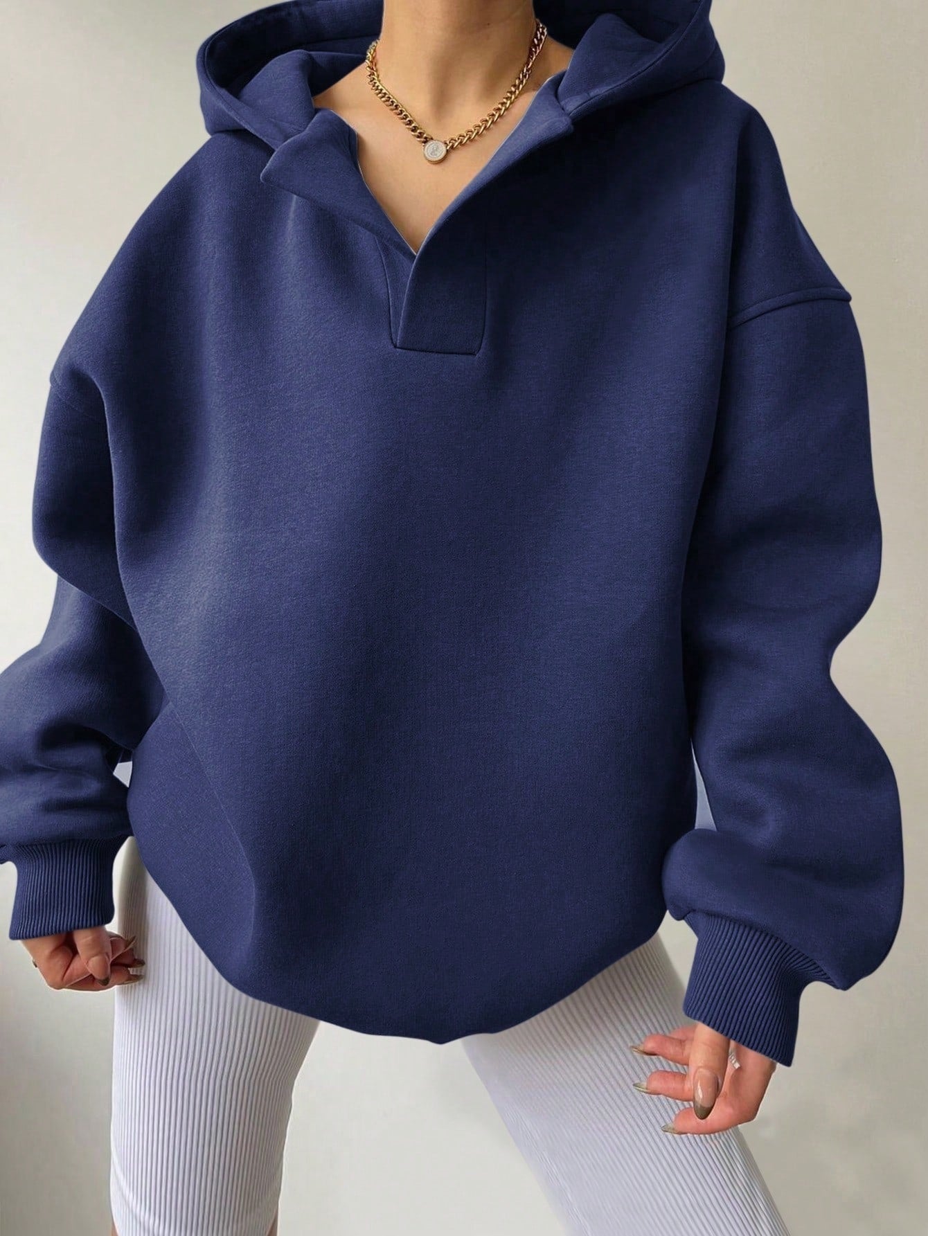 Women's Solid Color Long Sleeve Hooded Solid Color Loose Sweater