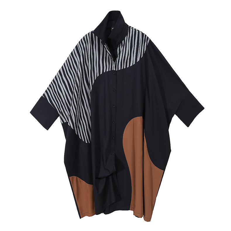 Women's Loose Profile Irregular Stripes Printed Shirt Dress