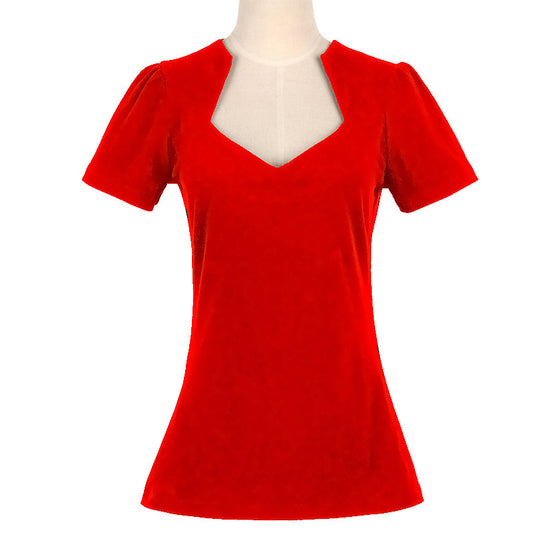 Solid Color Loose Half-open Collar Women's Short-sleeved Top