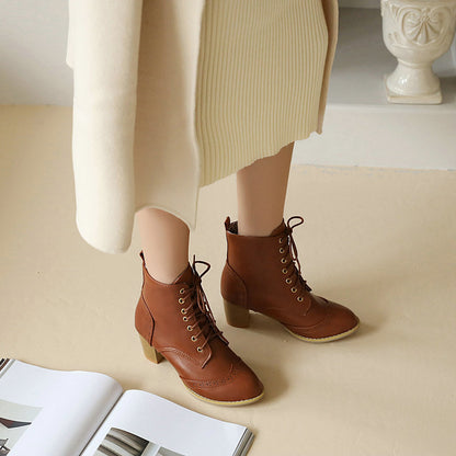 Autumn And Winter New Chunky Heel Front Lace-up Martin Boots