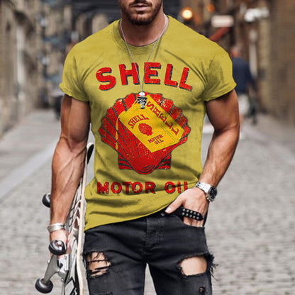 3D Digital Vintage Print English Men's Casual Short Sleeve