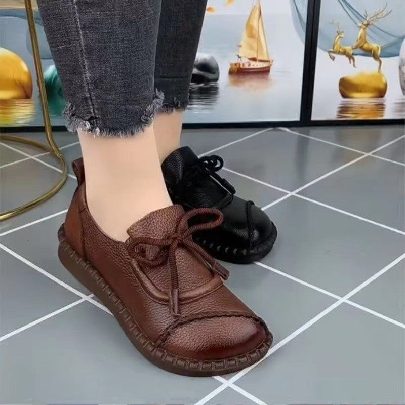 Retro Casual Lace Up Soft Leather Platform Leather Shoes