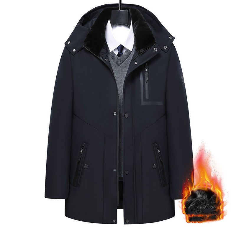 Men's Coat Winter Thick Cotton Clothing Removable Hat