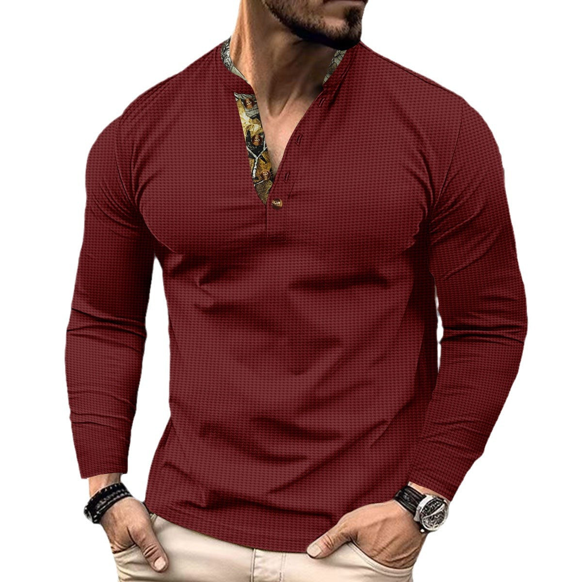 Men's Polo Shirt Double-layer Stand Collar Long Sleeve