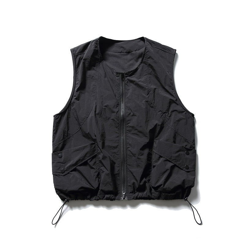 Sleeveless Jacket Outdoor Mountaineering Top Stand Collar Solid Color Casual Vest