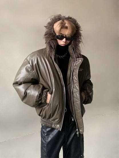 Double Layered Collar Patchwork Thickened Warm Jacket