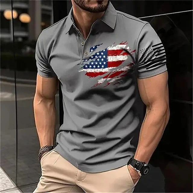 Spring Men's Casual 3D Printing Lapel Short Sleeve