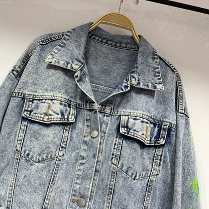 Female Hip Hop Style Graffiti Letter Denim Coat Jacket