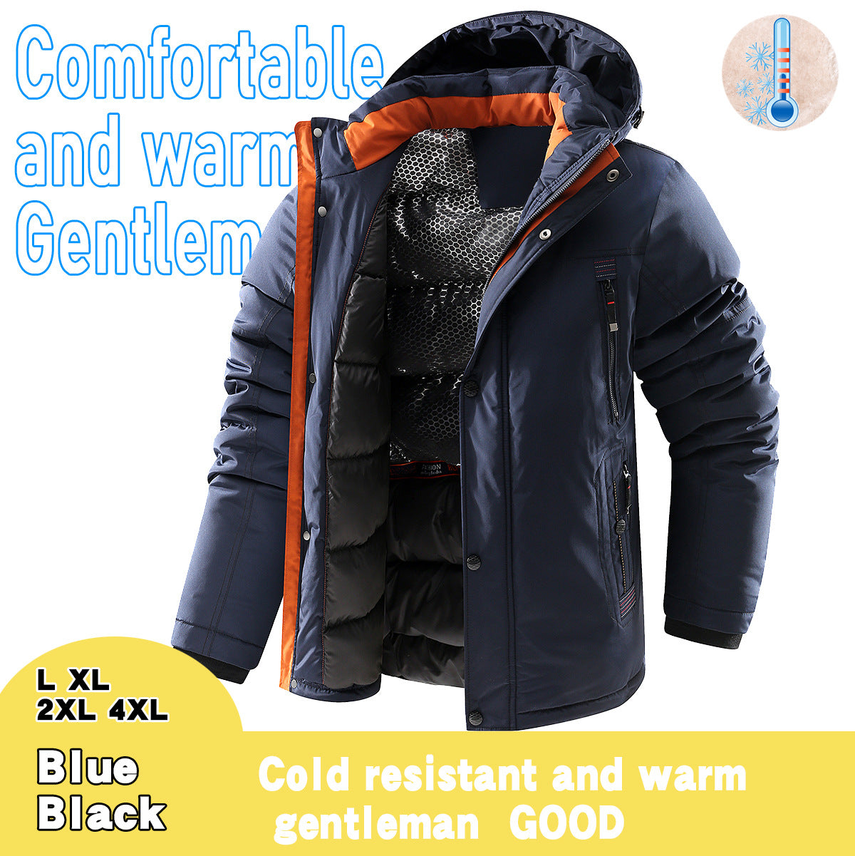 Men's Mid-length Cotton-padded Clothes Thickened Cold-resistant Warm Fleece Padded Coat Cotton-padded Clothes