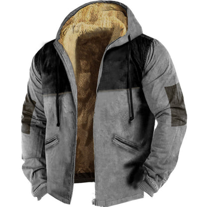 Multicolor Solid Color Hooded Sweater Brown Lining Cotton-padded Jacket