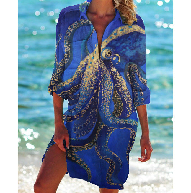 Women's Vacation Beach Bikini Jacket Printed Shirt