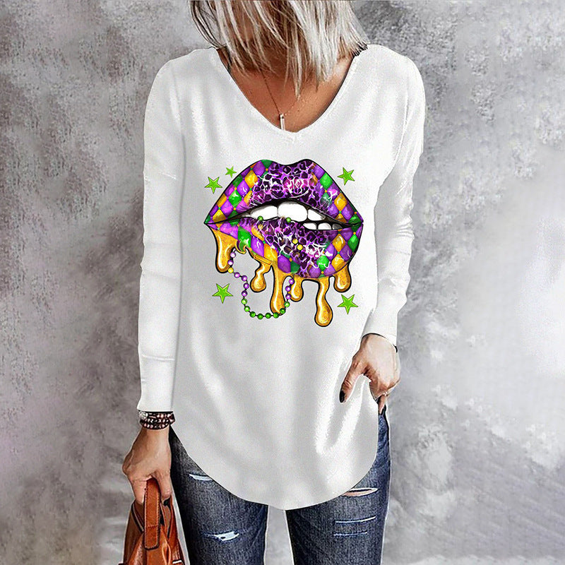 Women's Long Sleeve 3D Digital Printing Slim Bottoming Shirt Long Sleeve