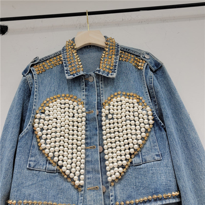 Heavy Industry Design Love Beaded Short Denim Coat