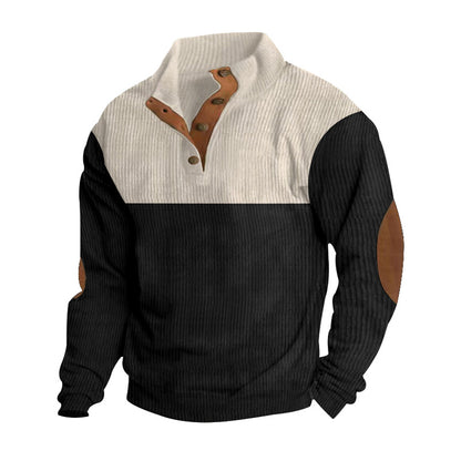 Casual Button Stand-collar Long Sleeve Pullover Sweatshirt For Men Fashion Colorblock Design Loose Tops