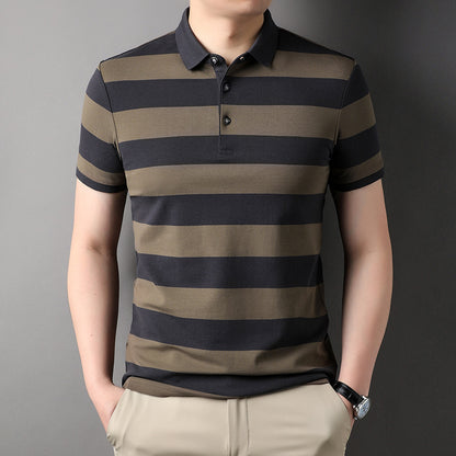 Men's Polo Shirt Short-sleeved Lapel T-shirt 2024 Striped Business Casual Lead Basic All-matching