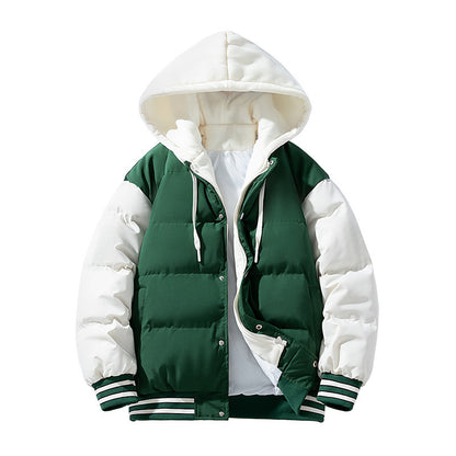 Thickened Down Cotton Jacket With Hood And Two Fake Pieces